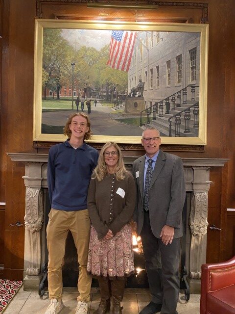 Pictured: Nathanael Vos (Class of 2027), recipient of the Harvard Book Prize, Tammi Gorman, and Rocky VanTol attended the awards ceremony on Oct. 7.